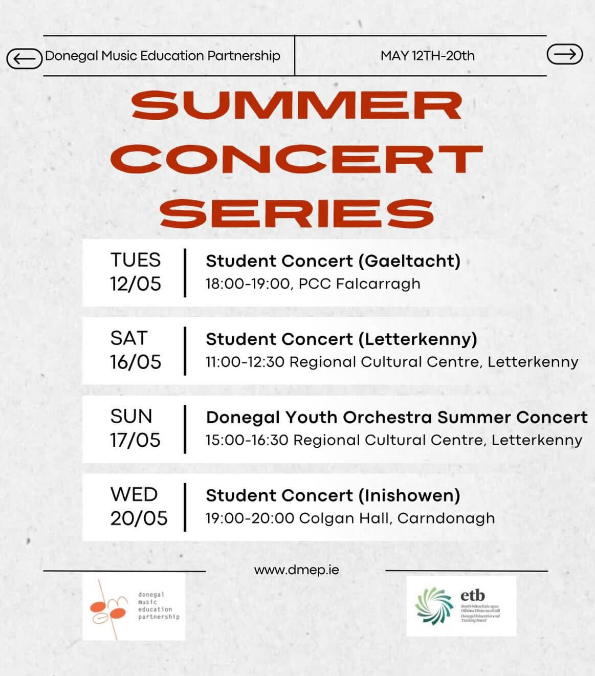 We are celebrating the end of an amazing year with our ‘Summer Concert Series’!🎶
Our students have been working hard all year, and now it is time for them to shine on stage. 
Join us in celebrating the power of music education and the incredible achievements of our students at an event near you! 
📍May 12th-20th